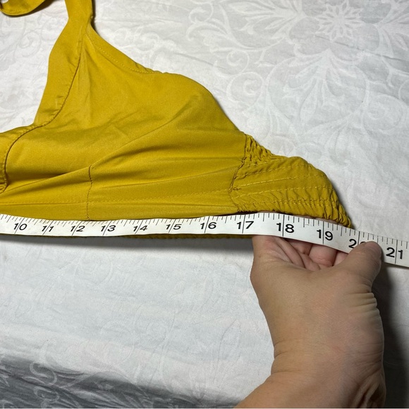 Unique Halter Top Button Front Plunge V Neck Smocked Yellow Vintage Style Medium - Picture 4 of 6